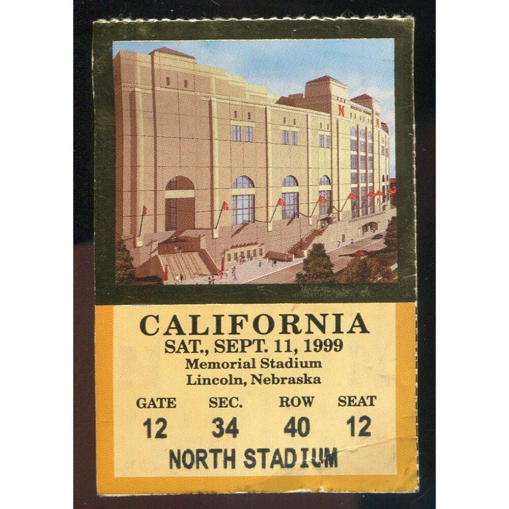 1999 Nebraska Cornhuskers California Golden Bears NCAA Football Ticket Stub